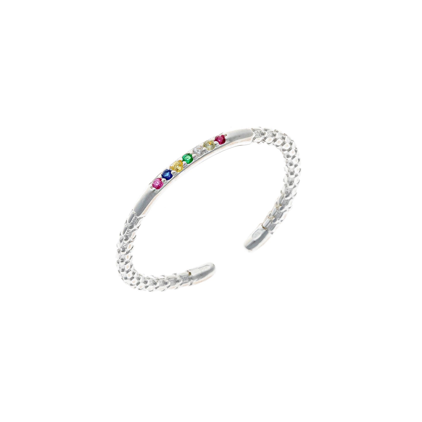 Sterling Silver Rhodium Plated CZ Rainbow Ring