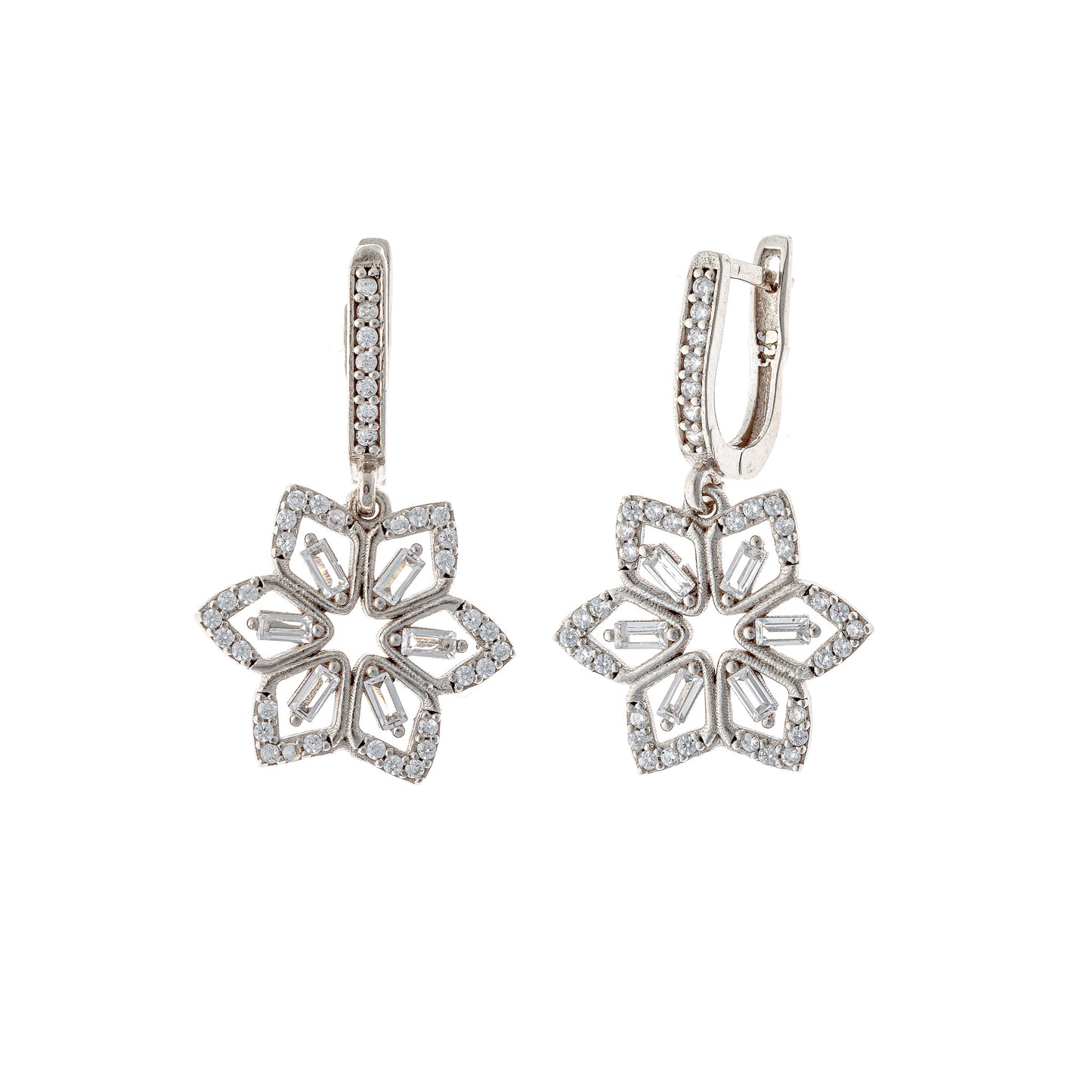 Sterling Silver Rhodium Plated CZ English Lock Earrings