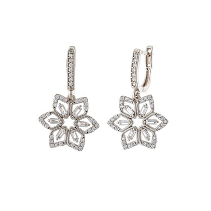 Sterling Silver Rhodium Plated CZ English Lock Earrings
