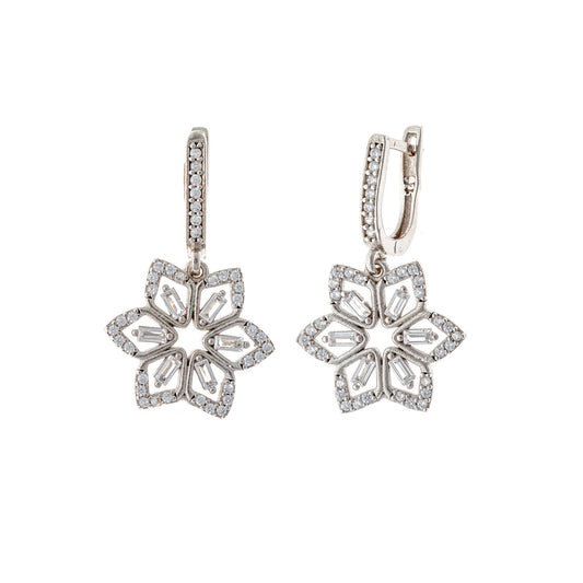 Sterling Silver Rhodium Plated CZ English Lock Earrings