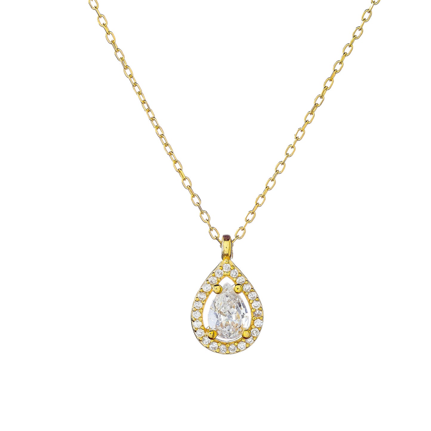 Sterling Silver Rhodium Plated Teardrop CZ Necklace