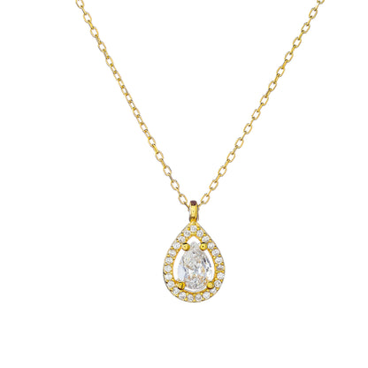 Sterling Silver Rhodium Plated Teardrop CZ Necklace