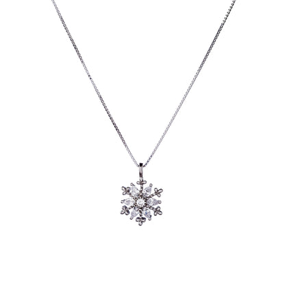 Sterling Silver Rhodium Plated CZ Flower Necklace