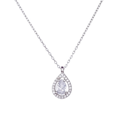 Sterling Silver Rhodium Plated Teardrop CZ Necklace