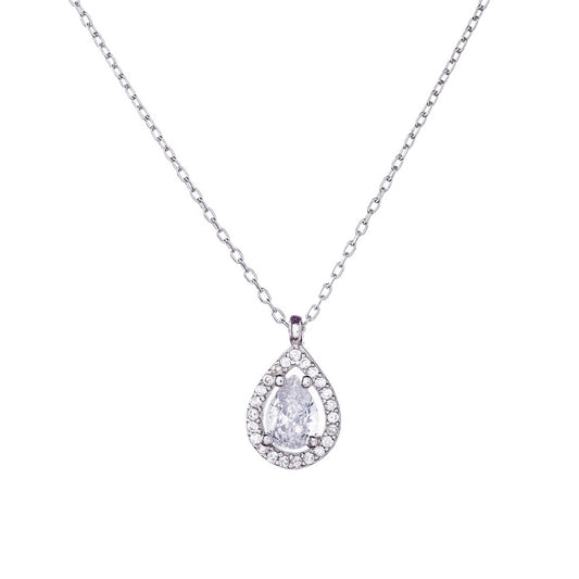 Sterling Silver Rhodium Plated Teardrop CZ Necklace