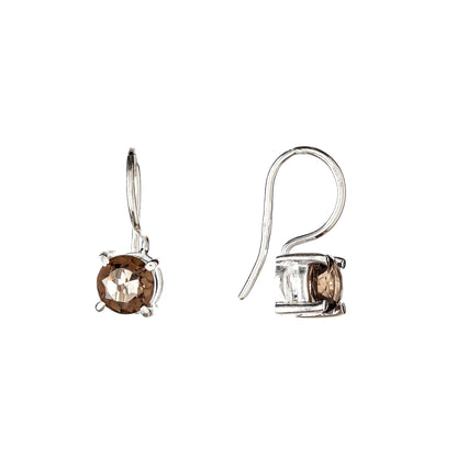 Sterling Silver Round Smoky Quartz Drop Earrings