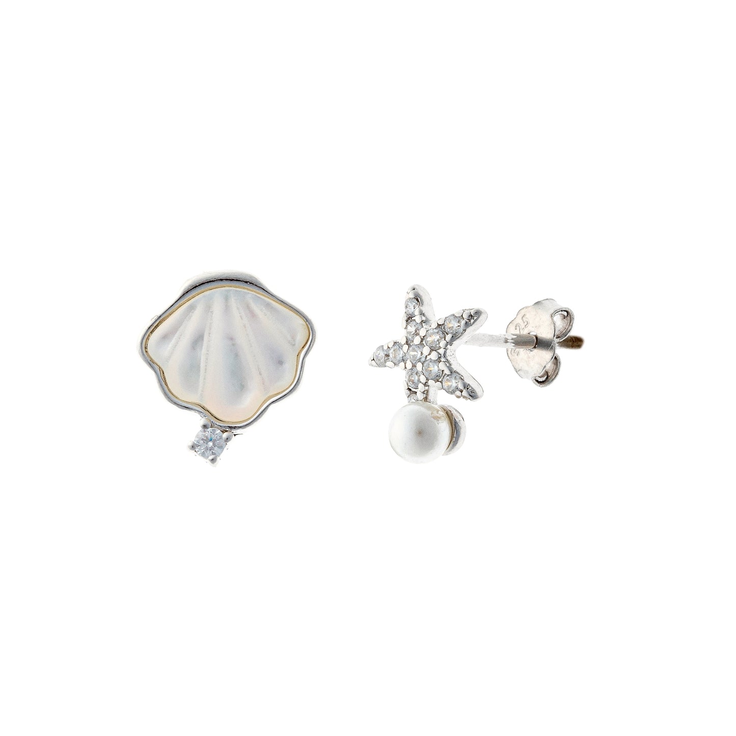 Sidabriniai rodžiuoti auskarai „Shell & Star“