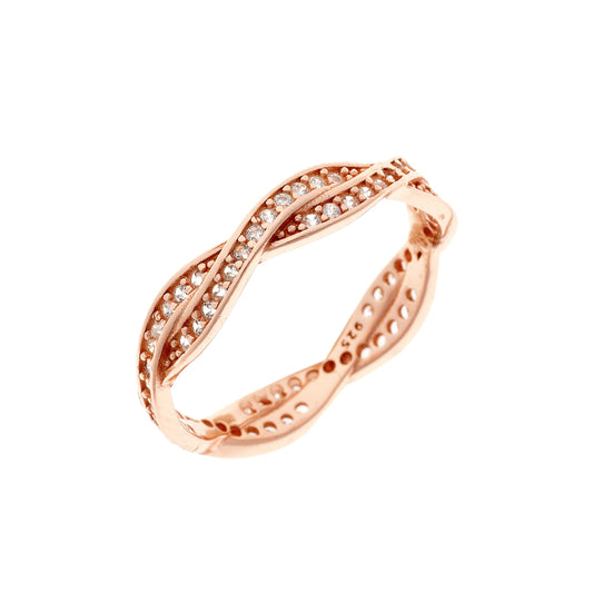 Sidabrinis paauksuotas suktas žiedas su cirkoniais