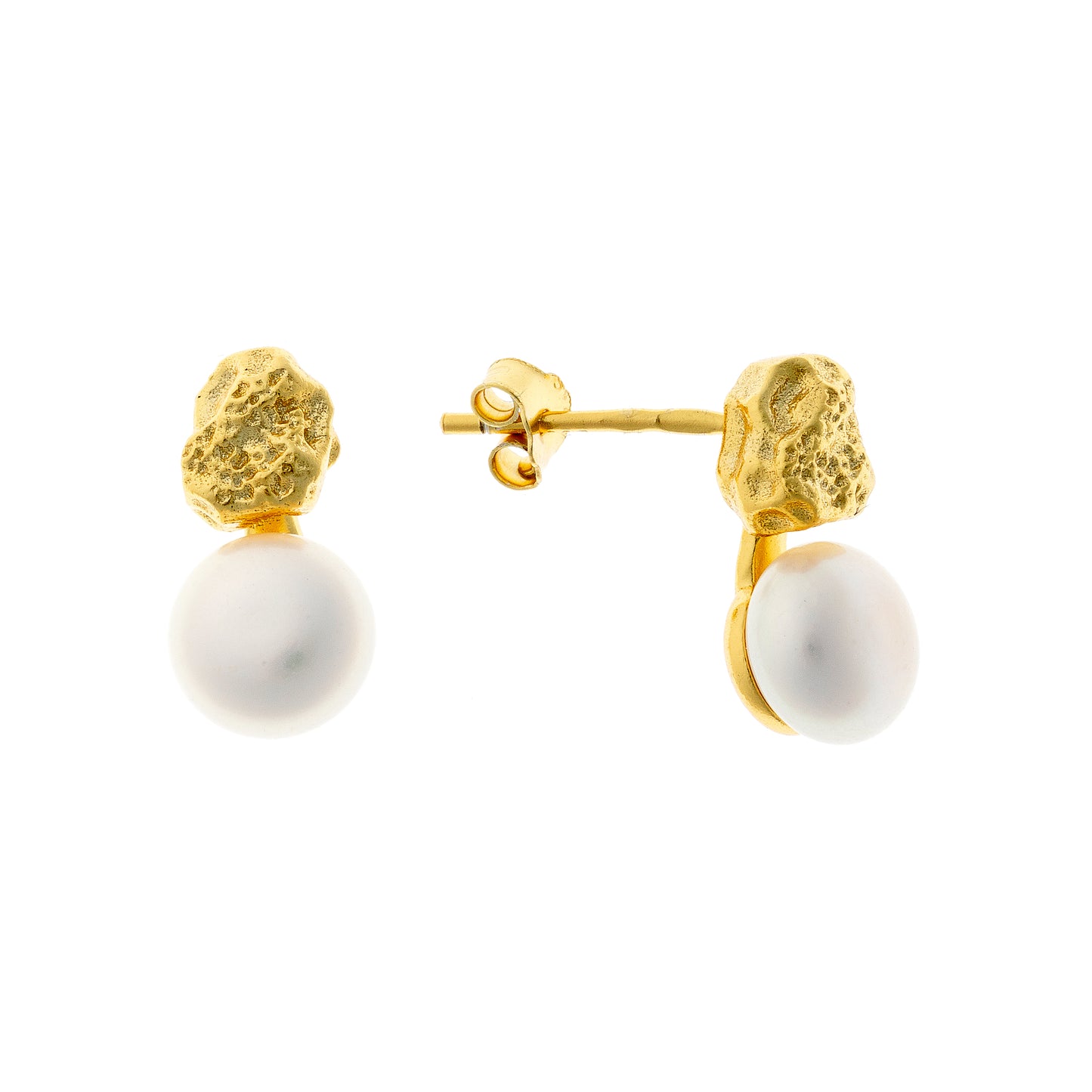 Sterling Silver Gold Plated Pearl Stud Earrings