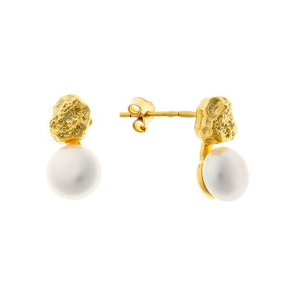 Sterling Silver Gold Plated Pearl Stud Earrings