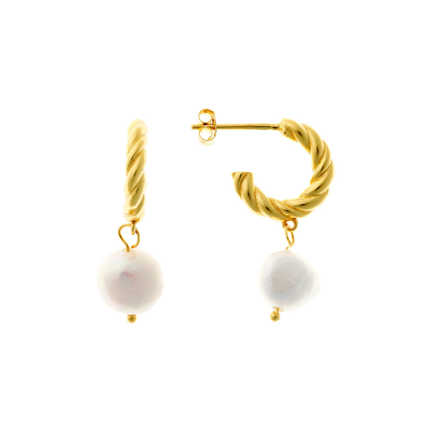 Sterling Silver Gold Plated Pearl Drop Earrings