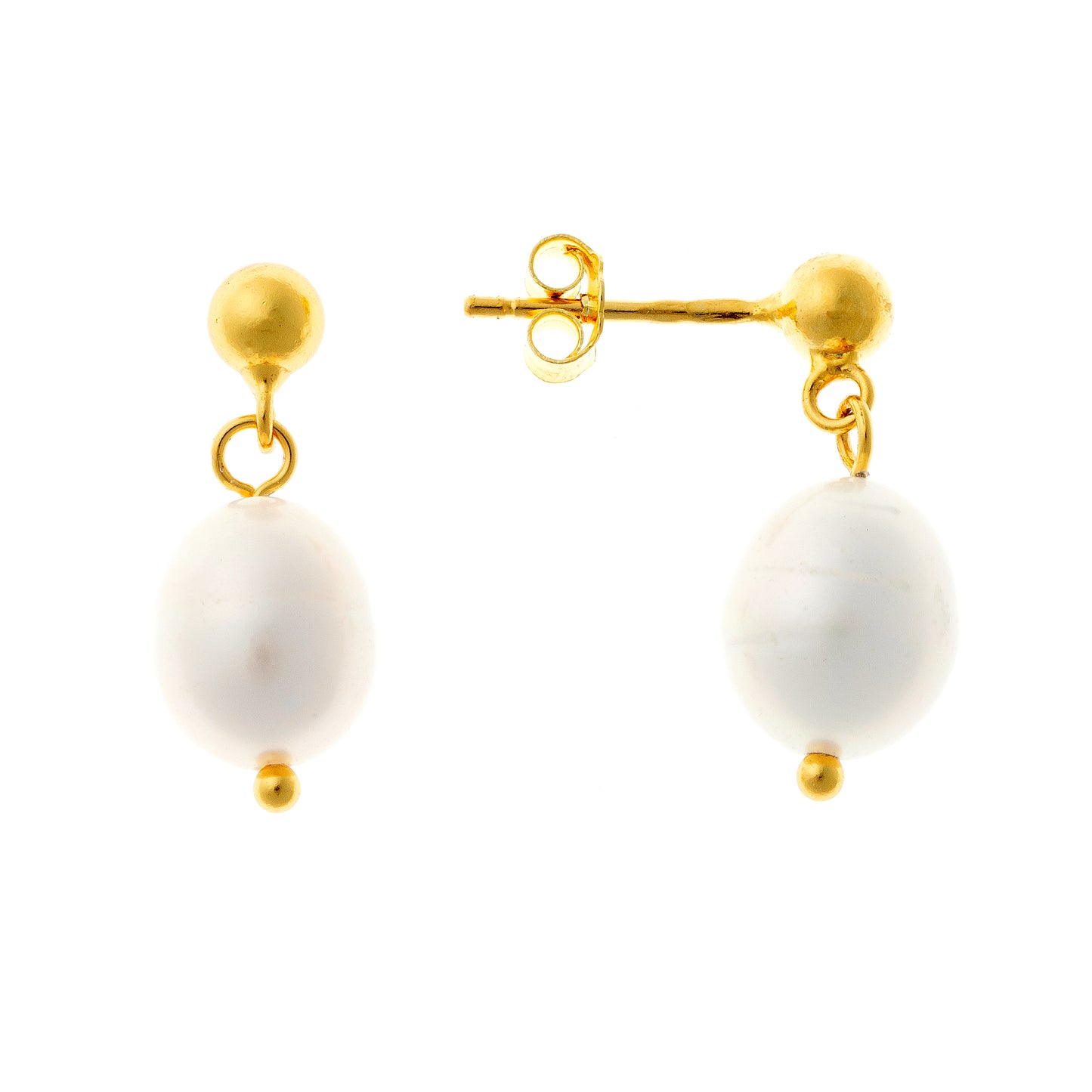 Sterling Silver Gold Plated Pearl Drop Earrings