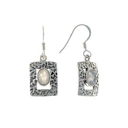 Sidabriniai kabantys auskarai su mėnulio akmeniu