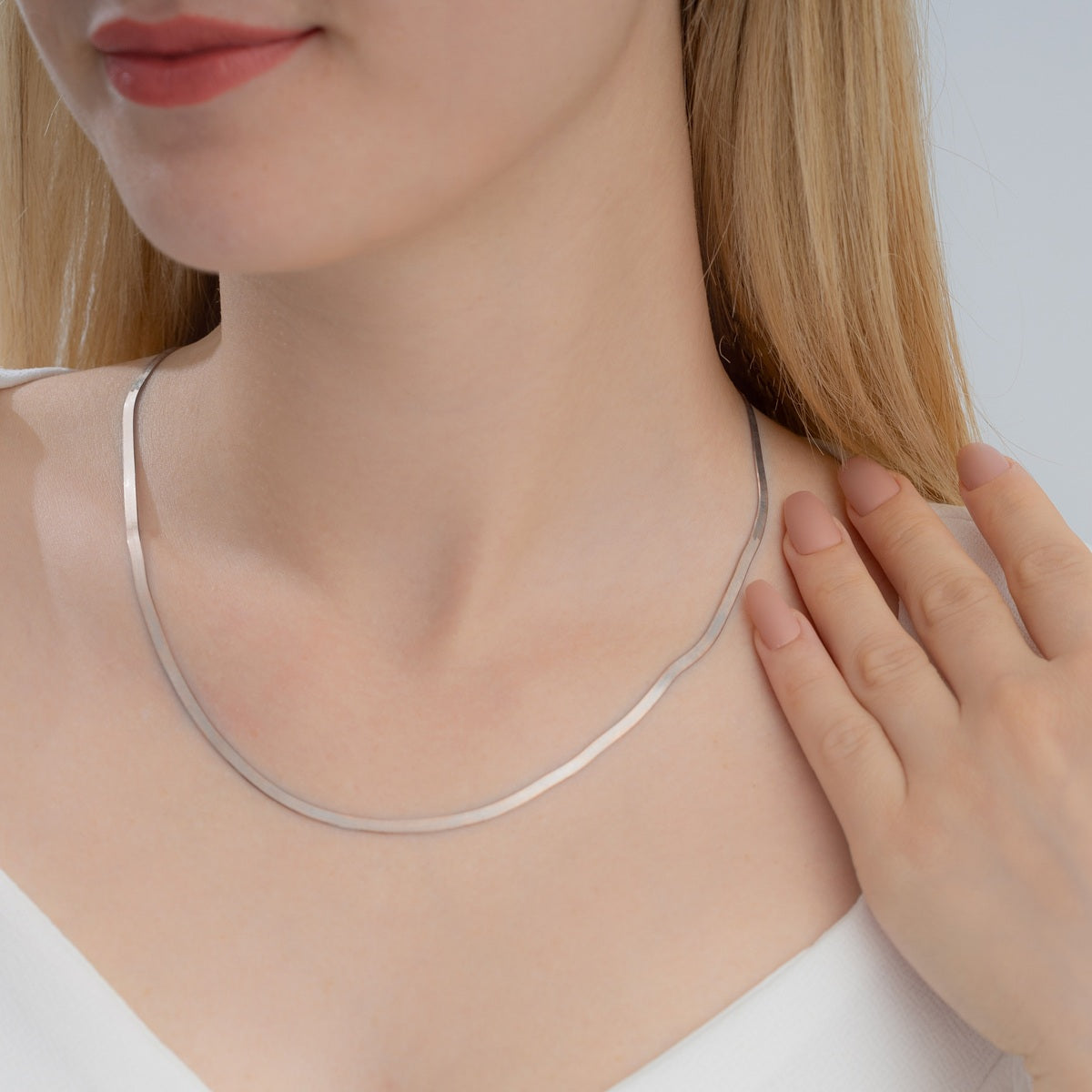 40-45cm 5g sidabrinė rodžiuota grandinėlė "Flat chain"