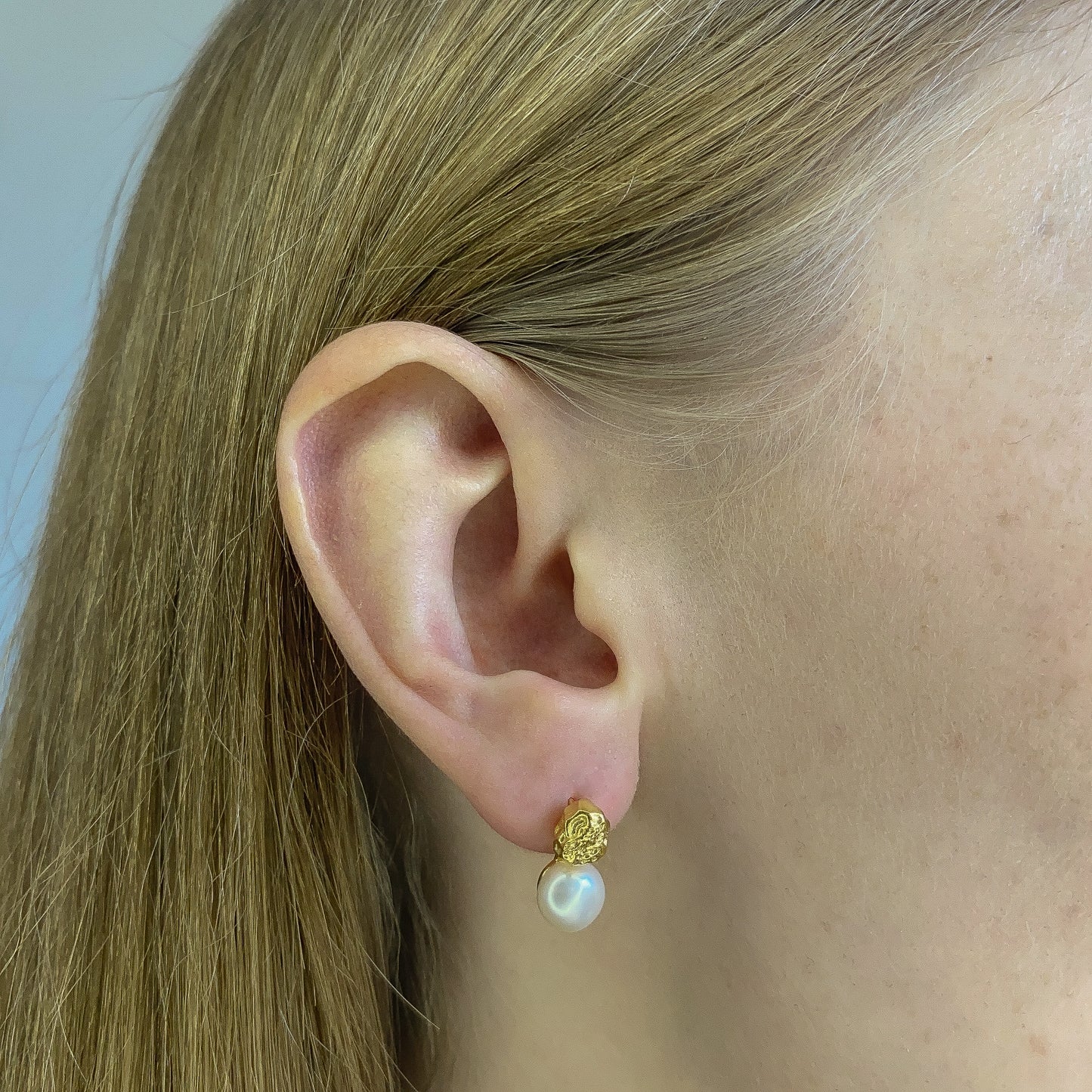 Sterling Silver Gold Plated Pearl Stud Earrings