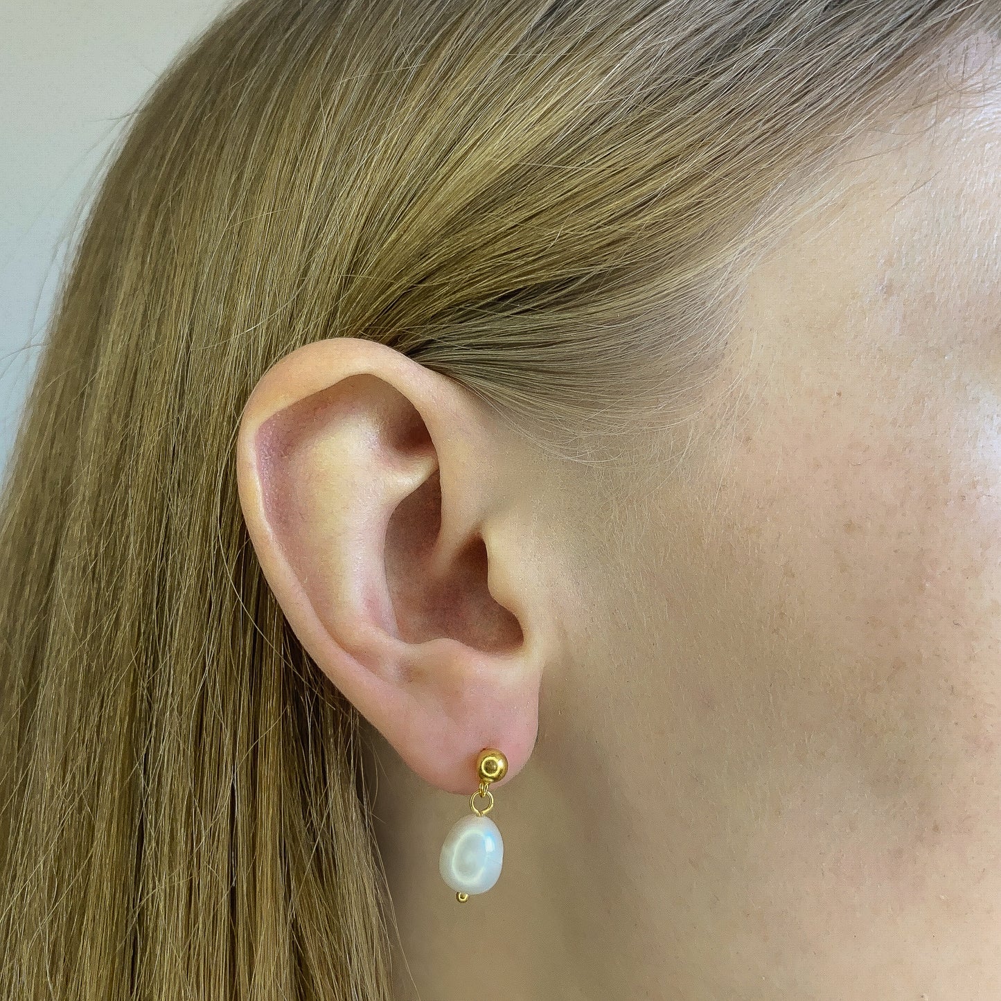 Sterling Silver Gold Plated Pearl Drop Earrings