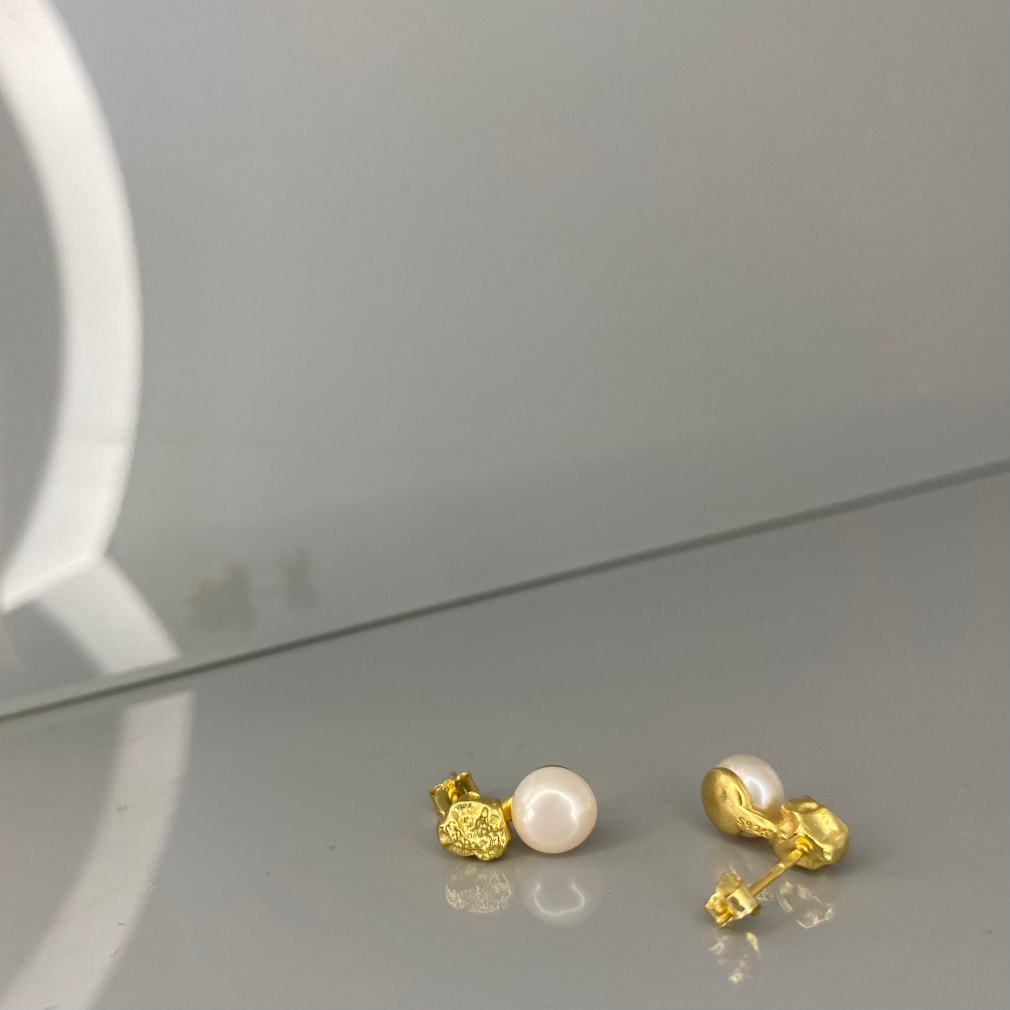 Sterling Silver Gold Plated Pearl Stud Earrings