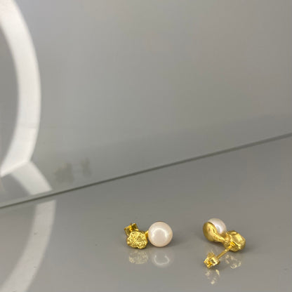 Sterling Silver Gold Plated Pearl Stud Earrings