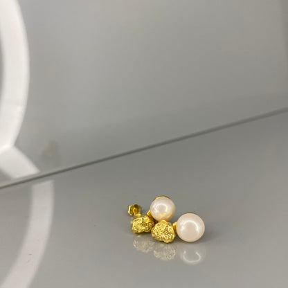 Sterling Silver Gold Plated Pearl Stud Earrings