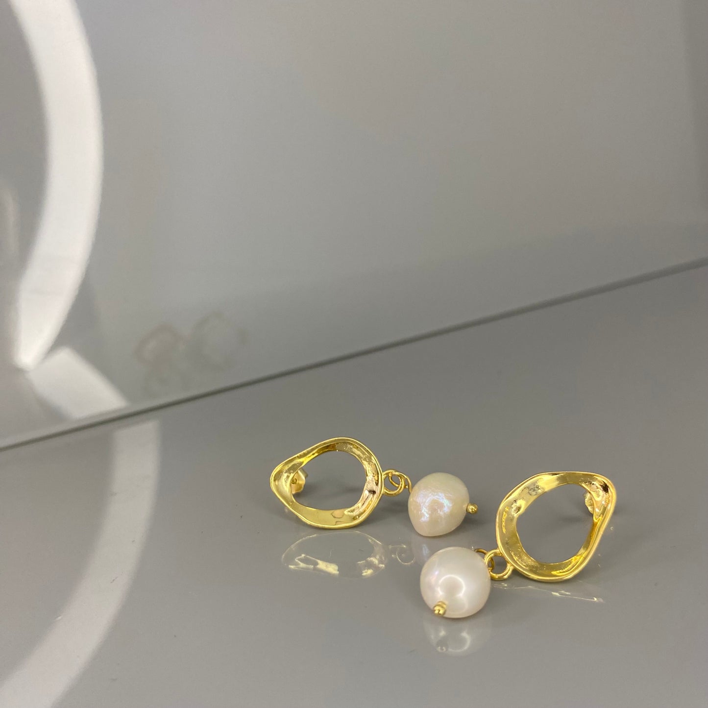 Sterling Silver Gold Plated Pearl Drop Earrings