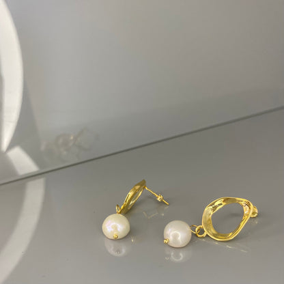 Sterling Silver Gold Plated Pearl Drop Earrings