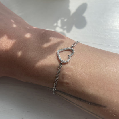 Sidabrinė rodžiuota apyrankė su širdele