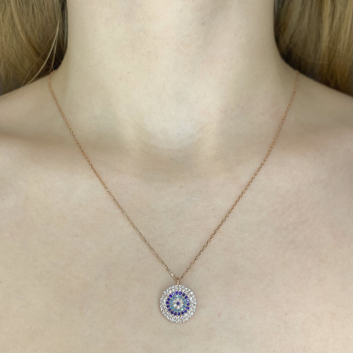 Sterling Silver Rose Gold Plated Evil Eye Necklace