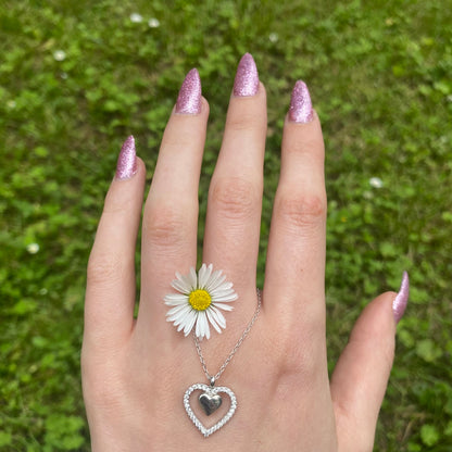 Sidabrinis rodžiuotas pakabukas "Double Heart"