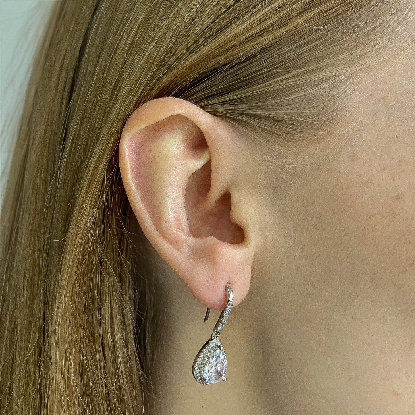 Sterling Silver Rhodium Plated Teardrop CZ Earrings