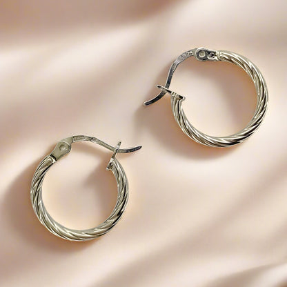 Sterling Silver Rhodium Plated Twisted Hoops