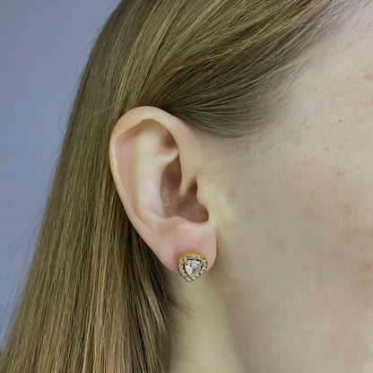 Auksuoti auskarai "Širdutės" su cirkoniu