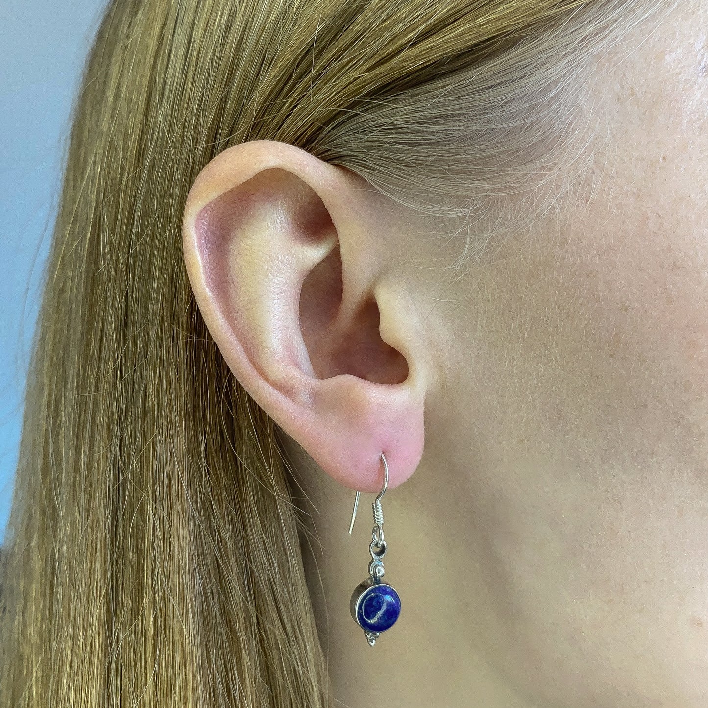 Sterling Silver Round Lazurite Drop Earrings