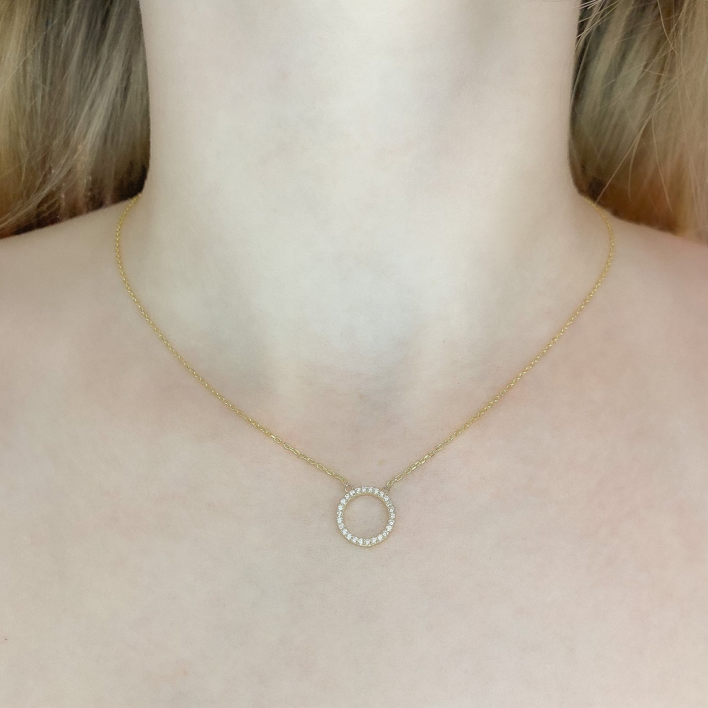 Sterling Silver Rhodium Plated CZ Circle Necklace