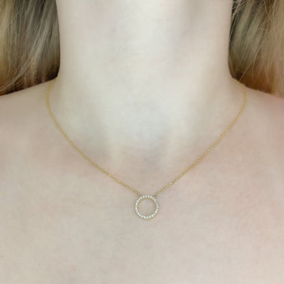 Sterling Silver Rhodium Plated CZ Circle Necklace