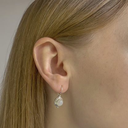 Sterling Silver Round Moonstone Drop Earrings
