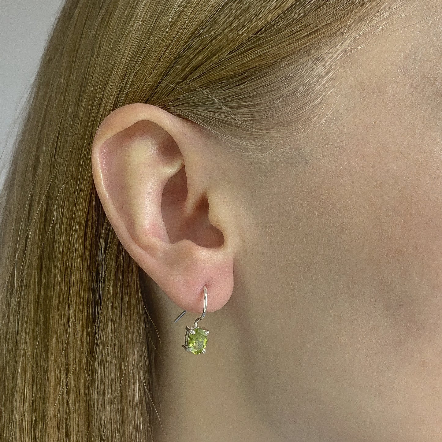 Sterling Silver Oval Peridot Drop Earrings
