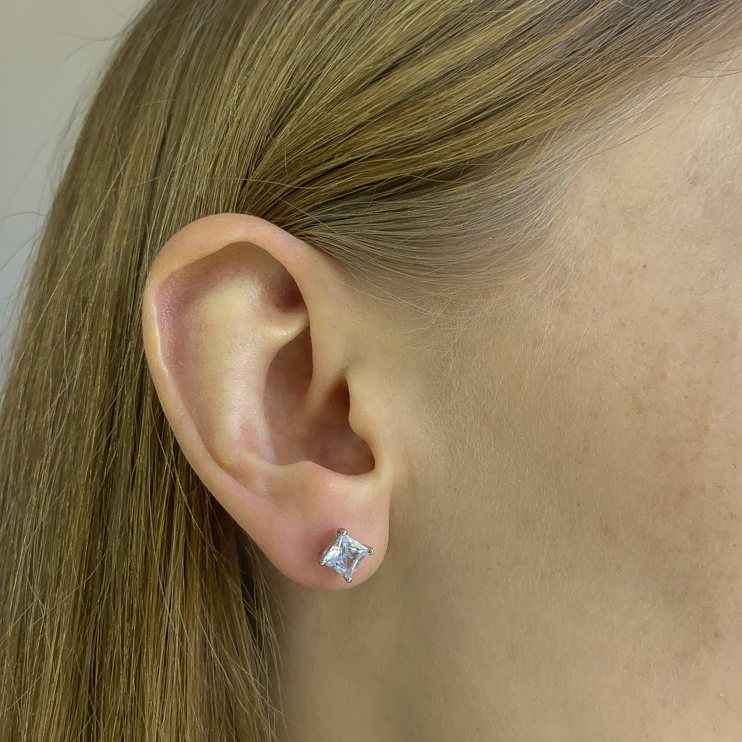 3-10 mm sidabriniai auskarai "PRINCESS CUT"