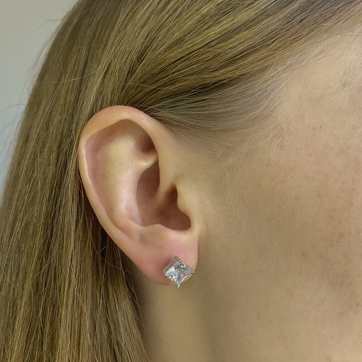 3-10 mm sidabriniai auskarai "PRINCESS CUT"