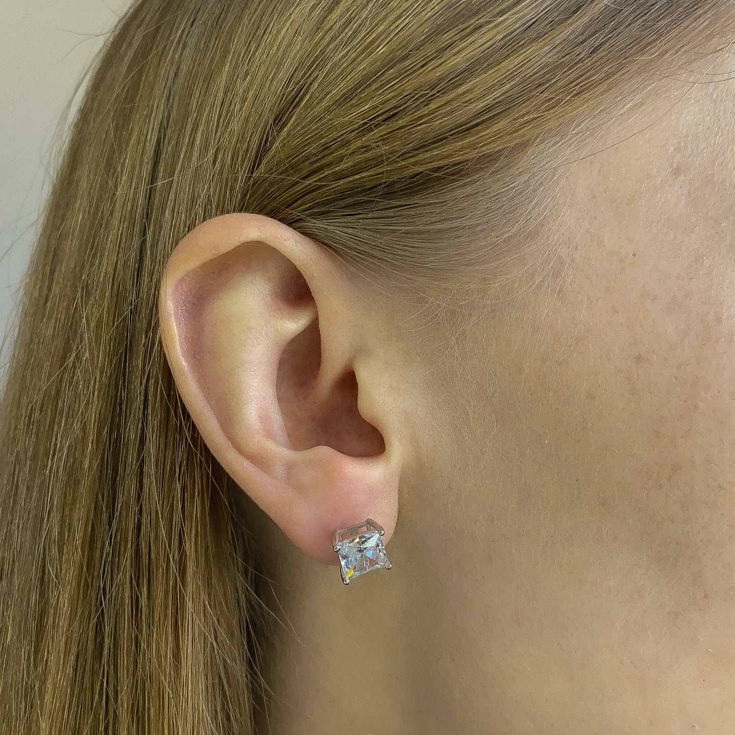 3-10 mm sidabriniai auskarai "PRINCESS CUT"