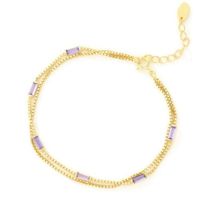 Sidabrinė auksuota dviejų gijų apyrankė su violetiniu cirkoniu