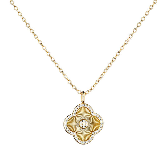 Sidabrinis auksuotas keturlapis dobilas su cirkoniais ir grandinėle