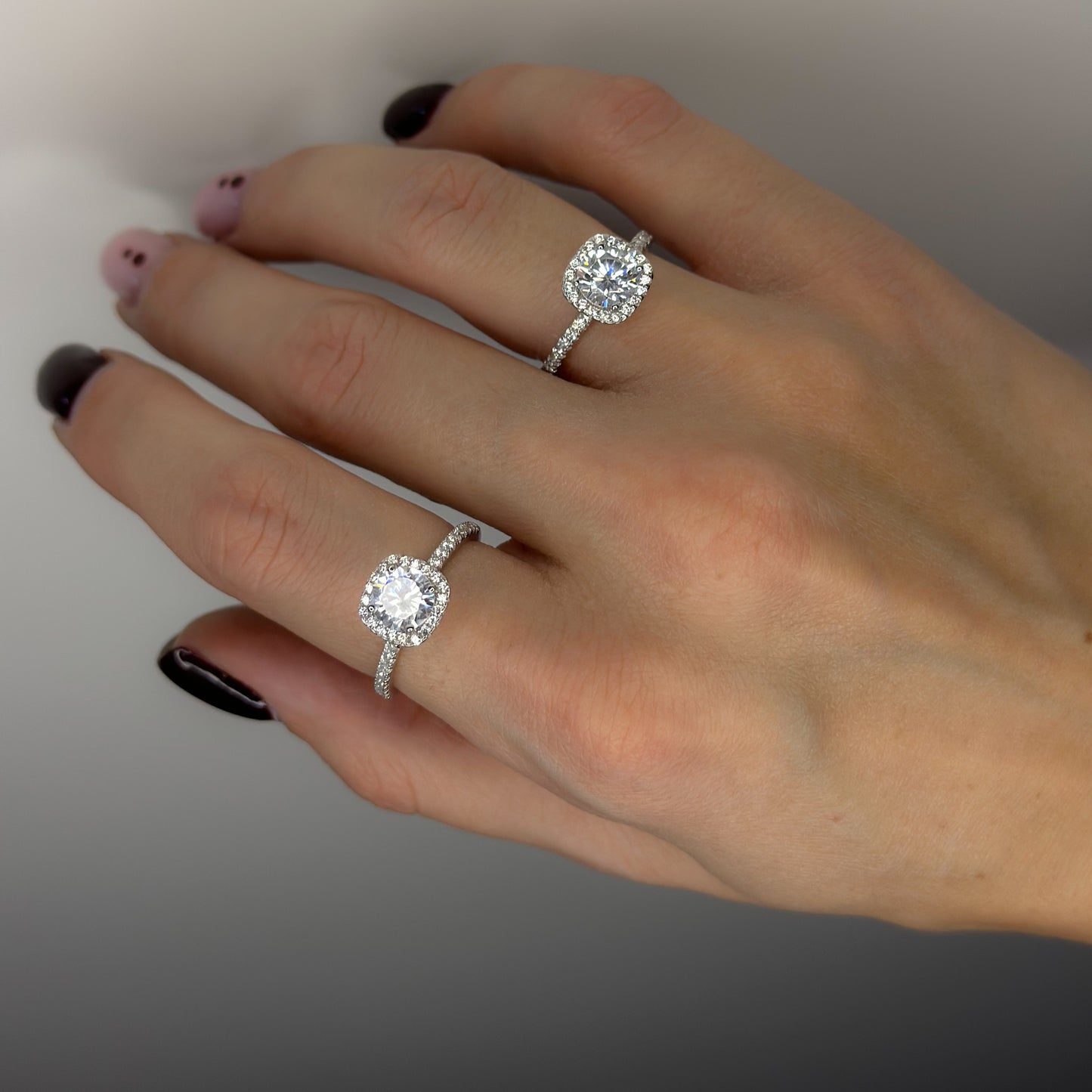 Sterling Silver Rhodium Plated Square CZ Ring