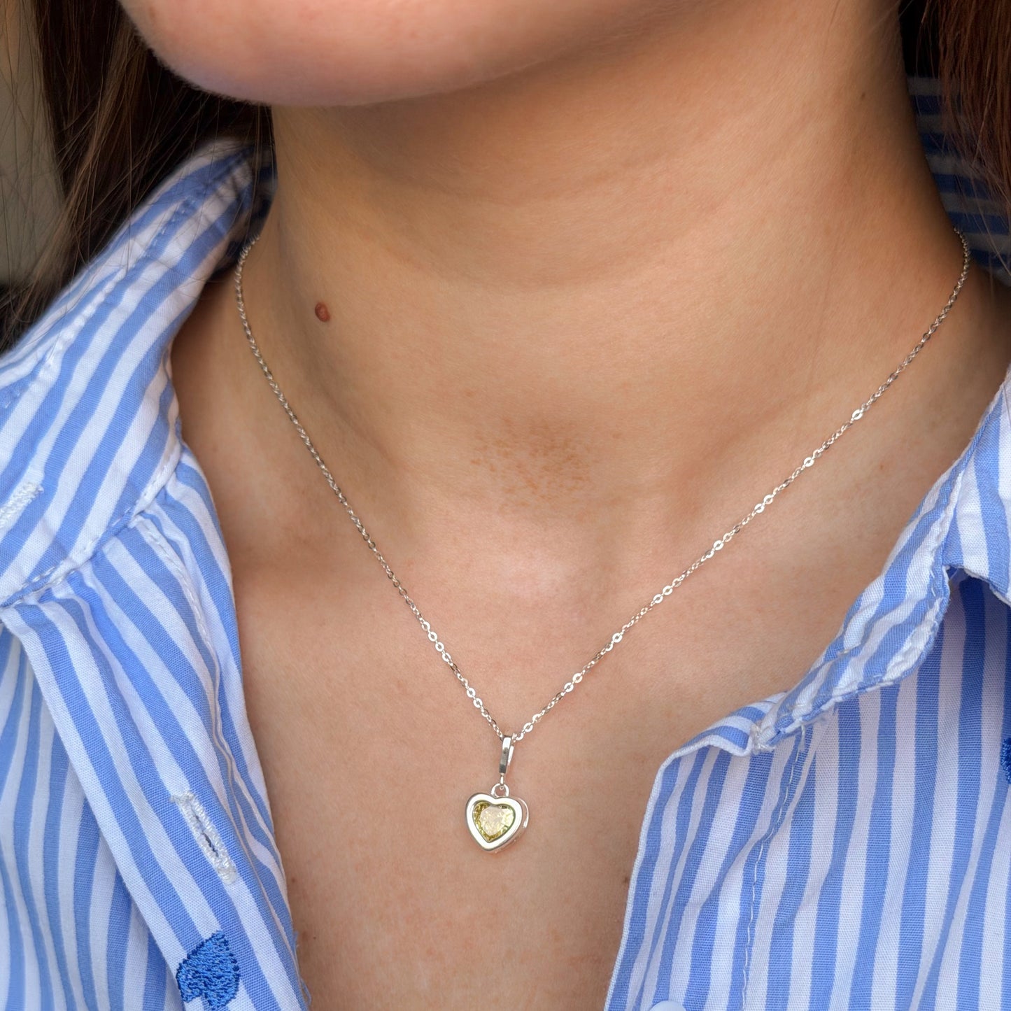 Sterling Silver CZ Heart Pendant Necklace 