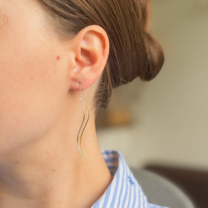 Sterling Silver Rhodium & Gold Plated Drop Earrings