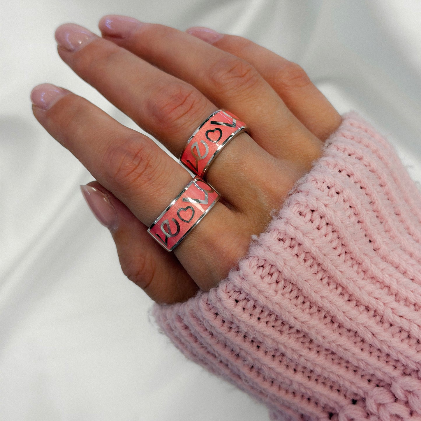 Sterling Silver Rhodium Plated Enamel Love Ring