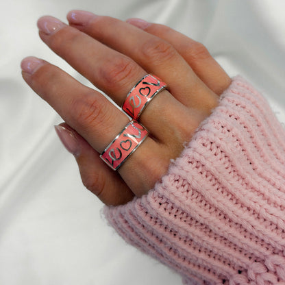 Sterling Silver Rhodium Plated Enamel Love Ring