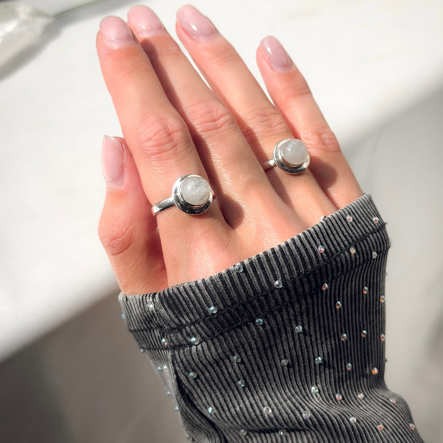 Sterling Silver Round Moonstone Ring