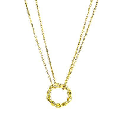 Sidabrinis auksuotas apvalus pakabukas su cirkoniais ir dviejų gijų grandinėlė