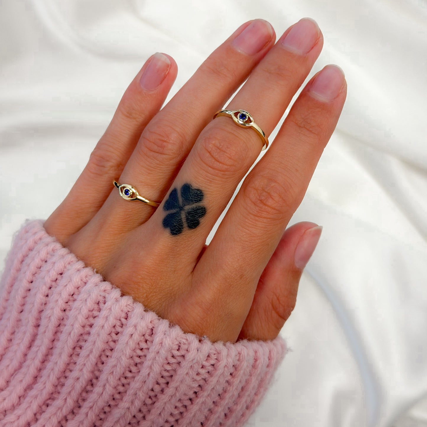 Sterling Silver Gold Plated CZ Eye Ring