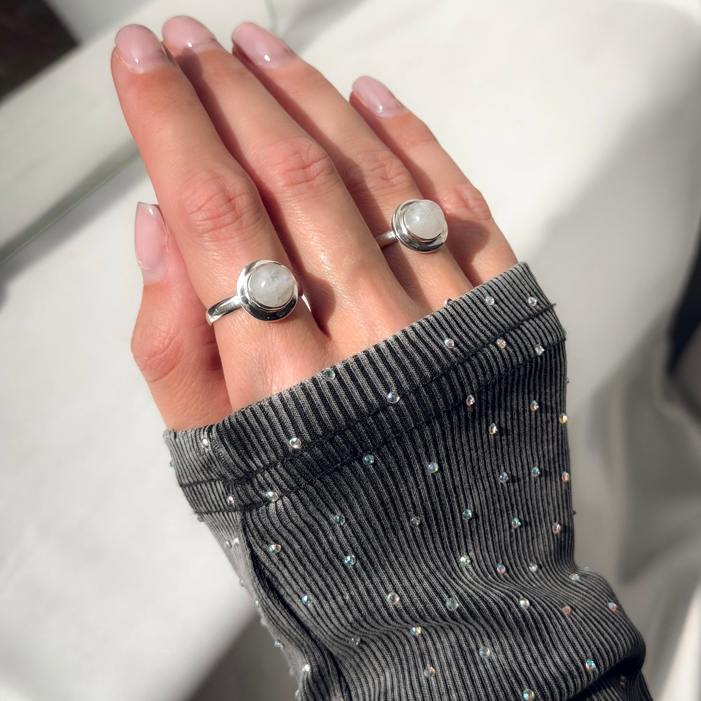 Sterling Silver Round Moonstone Ring